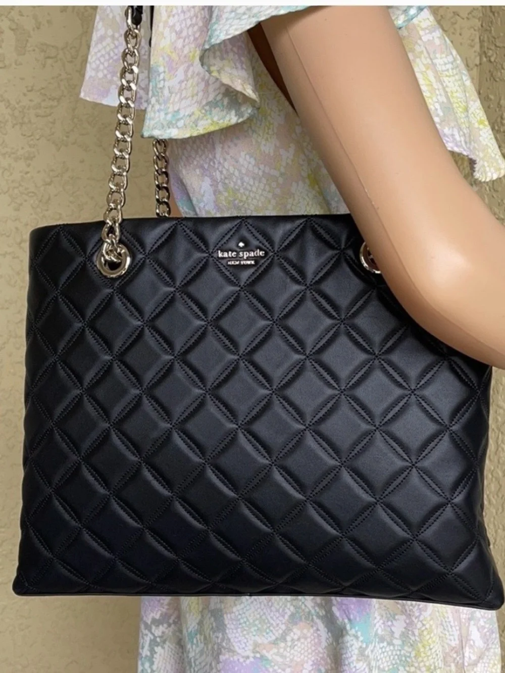 Kate Spade Natalia Black Quilted Leather Chain-Handle Tote